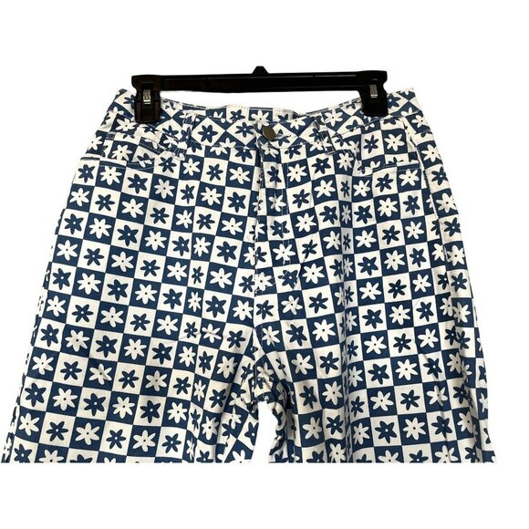 NWT, Unique Vintage Blue & White Checkered Daisy Print Jeans, Size L - Picture 9 of 16